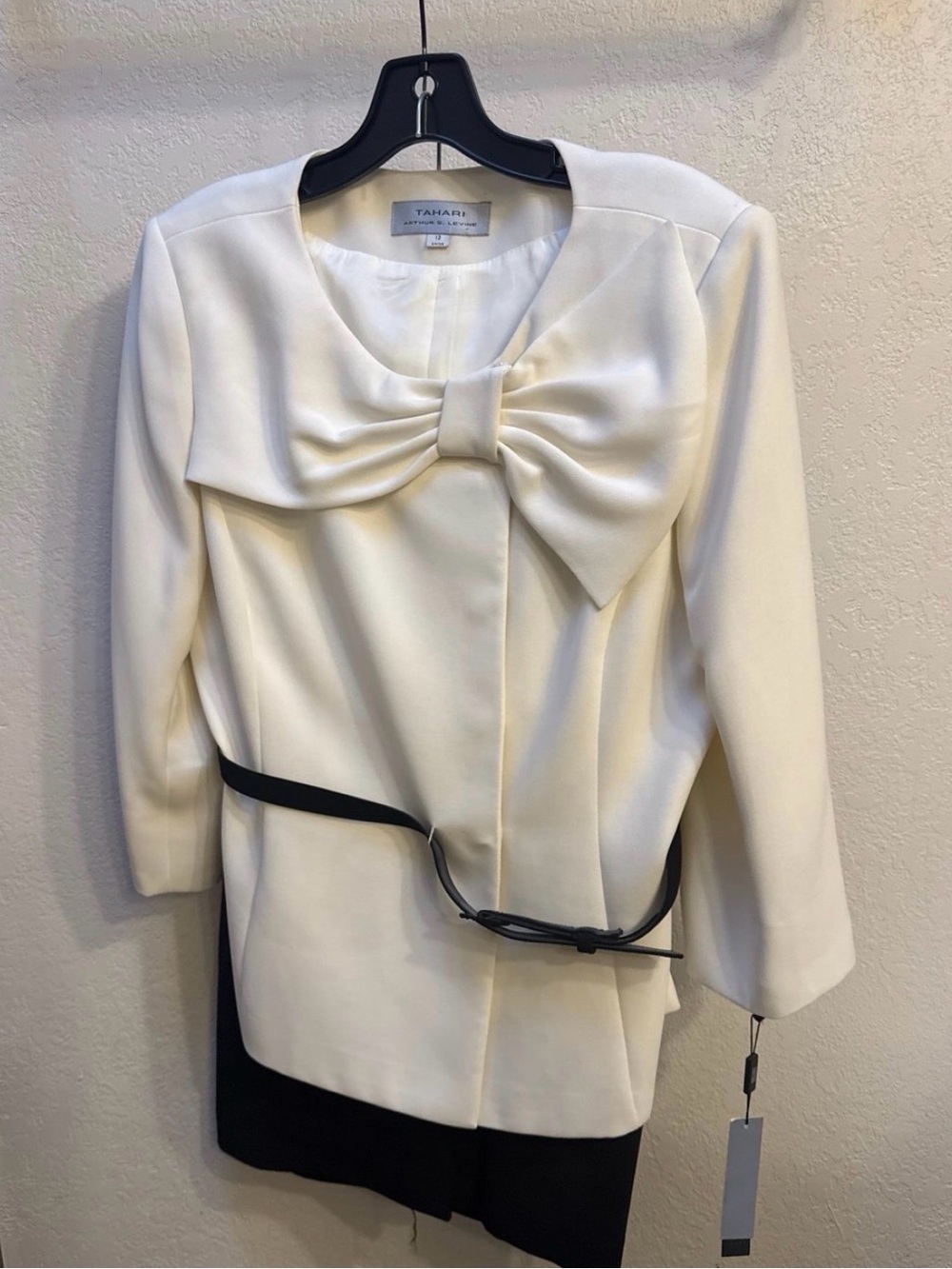 Tahari Cream Bow-Front Blazer with Black Trim